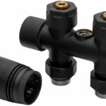 D-DESIGN TWEE-BUIS/ENKELE-BUIS THERMOSTATISCHE RADIATOR KRAAN KIT + 16MM RECHTE MAT ZWARTE AANSLUITING DB1