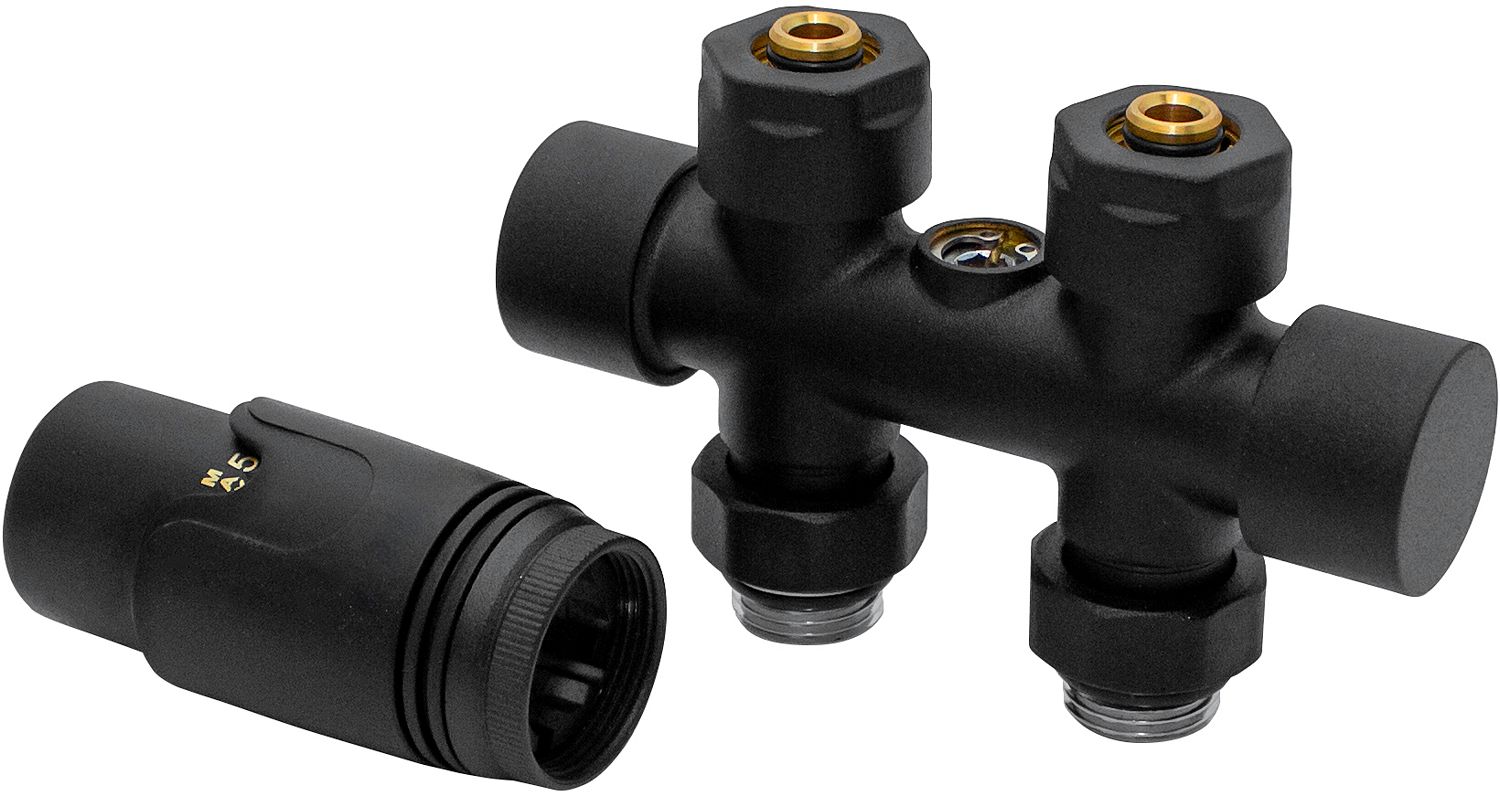 DB1.jpg D-DESIGN TWEE-BUIS/ENKELE-BUIS THERMOSTATISCHE RADIATOR KRAAN KIT + 16MM RECHTE MAT ZWARTE AANSLUITING DB1 - Afbeelding 1