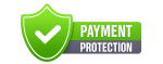 Green shield with a check mark and the label 'PAYMENT PROTECTION', conveying secure payments.